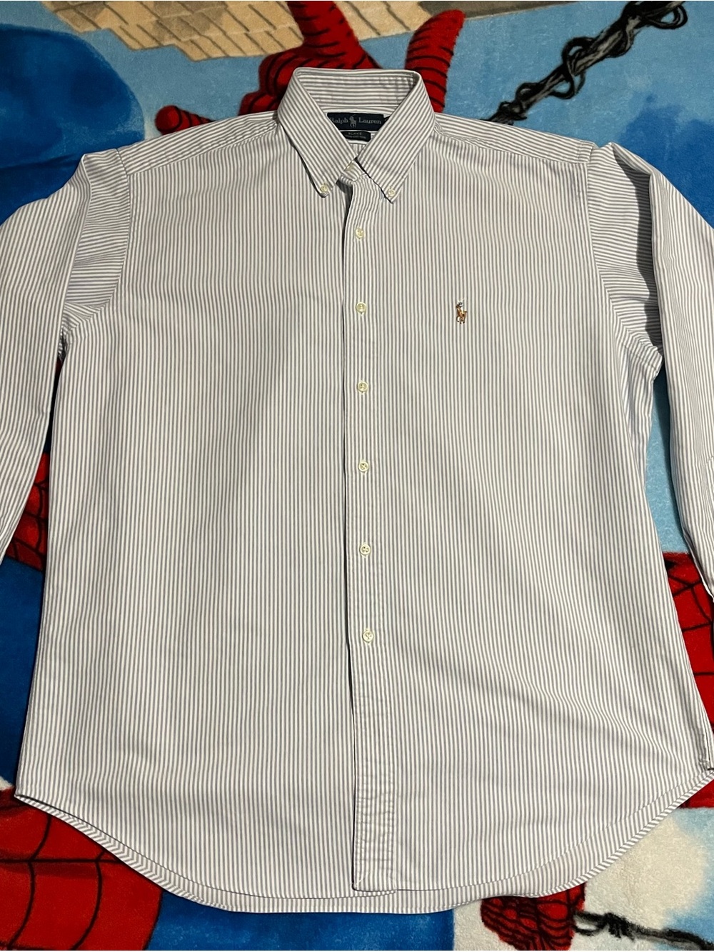Ralph Lauren Men’s White Shirt with Thin Blue Stripes